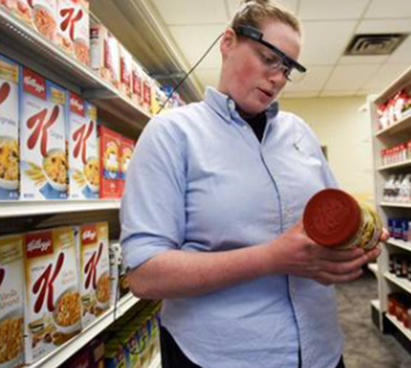 photo of person in food lab wearing smart eye glasses