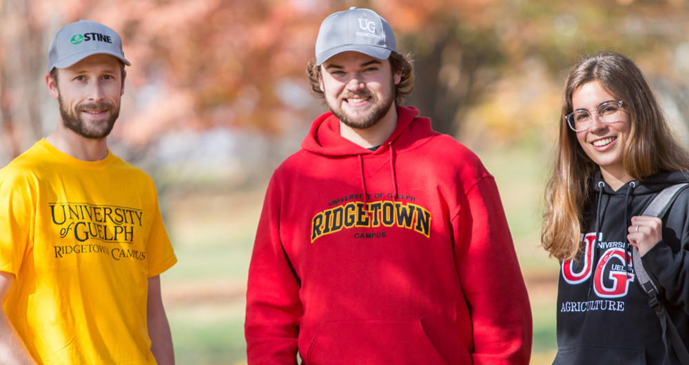 three students outside at ridgetown campus