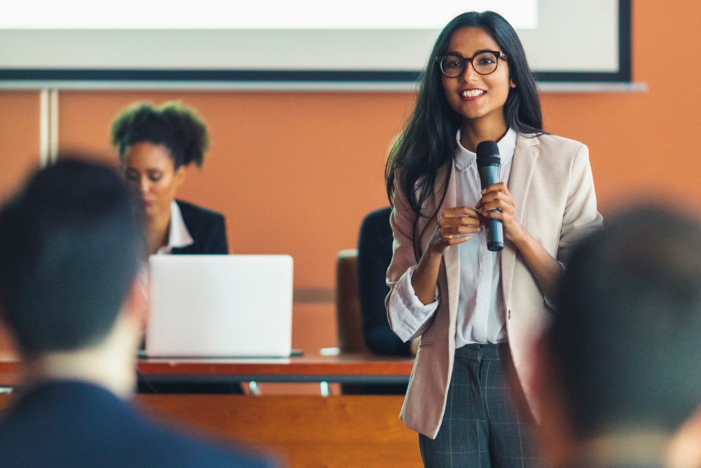 Woman giving presentation