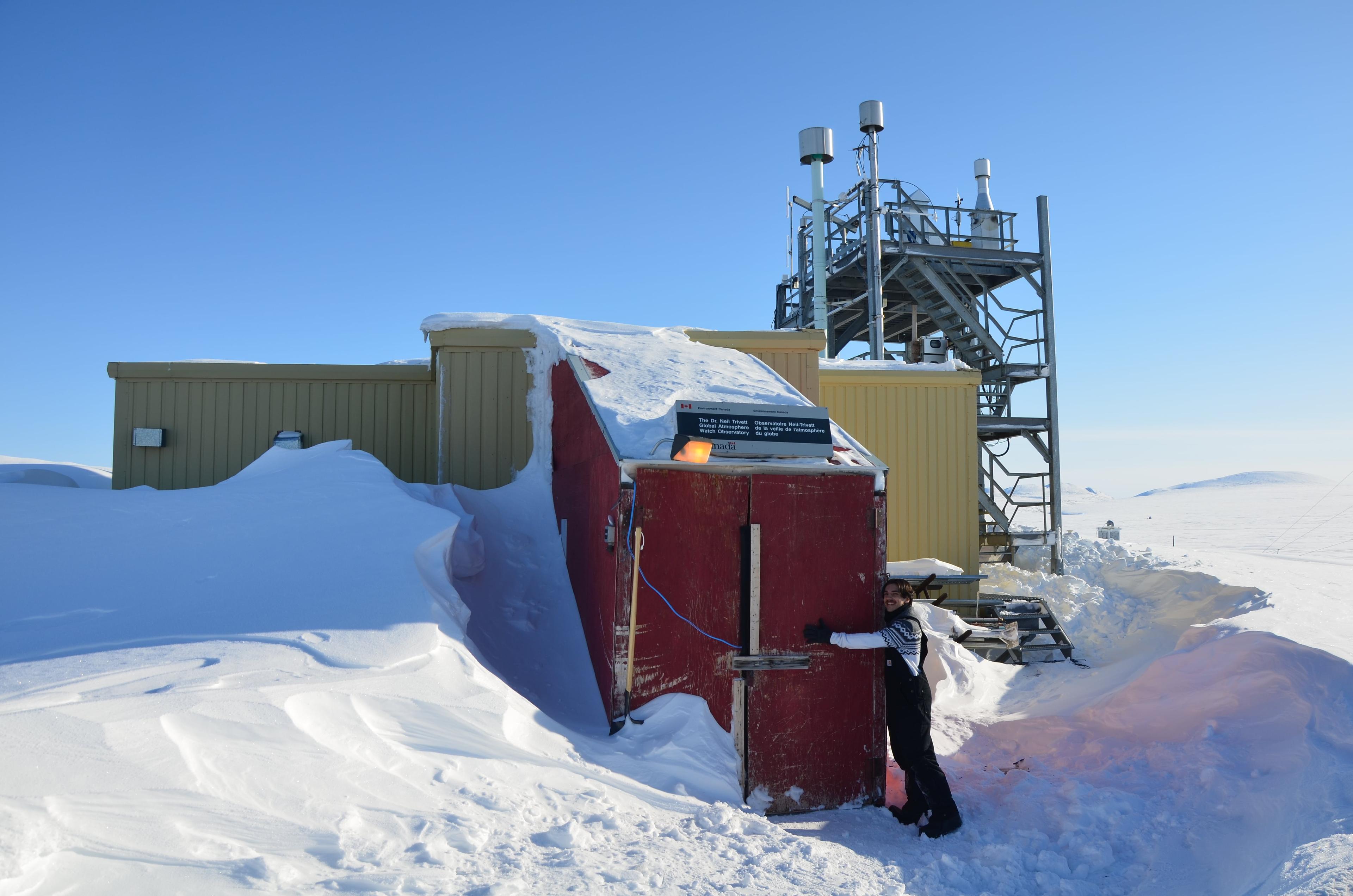 Mitchell hugs the entrance to the Dr. Neil Trivett Global Atmosphere Watch Observatory