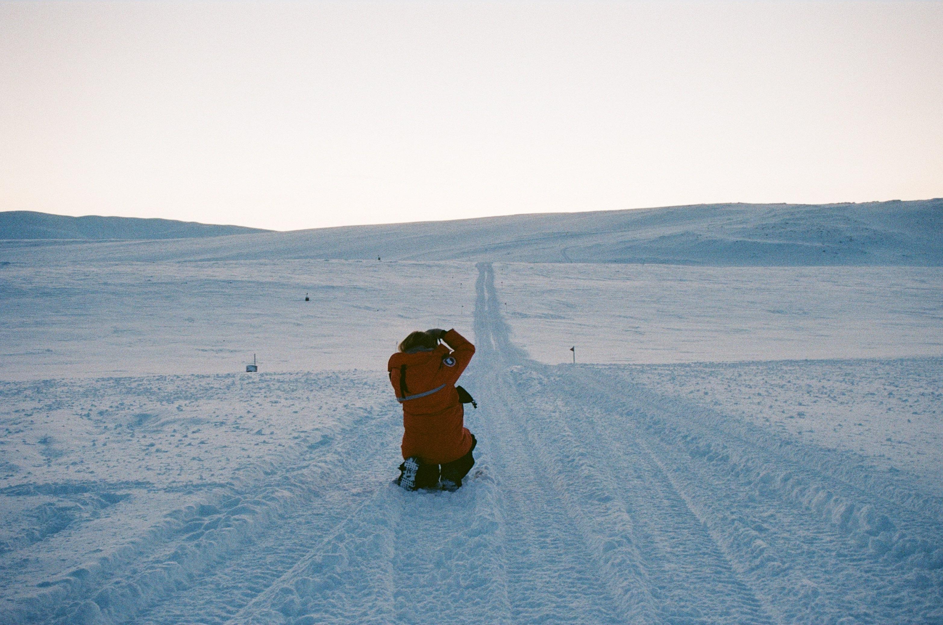 Mitchell stopped on an endless and wide-open icy road