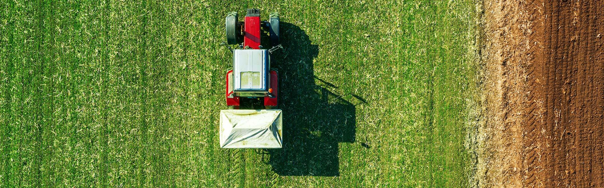 a tractor in a field overhead