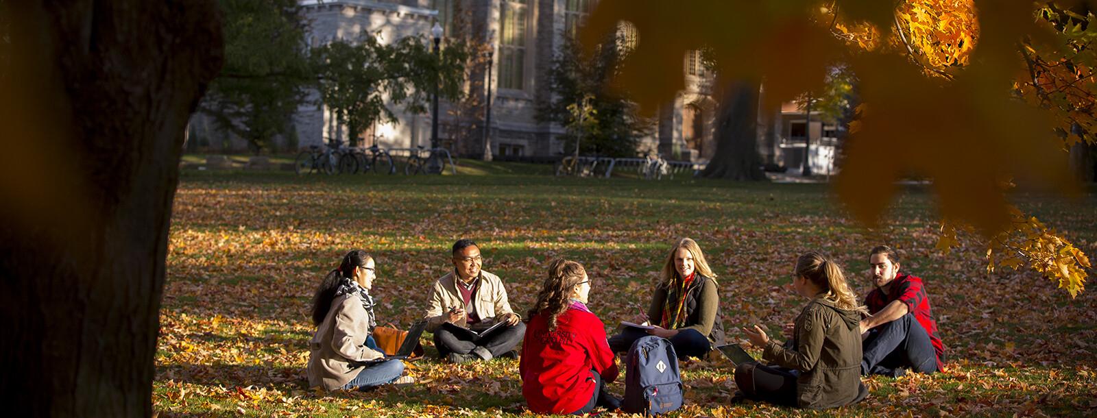 Students hanging out on Johnston Green