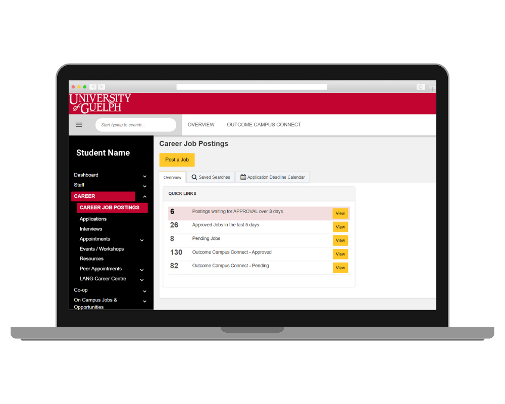 A laptop screen shows the ExperienceGuelph.ca job portal