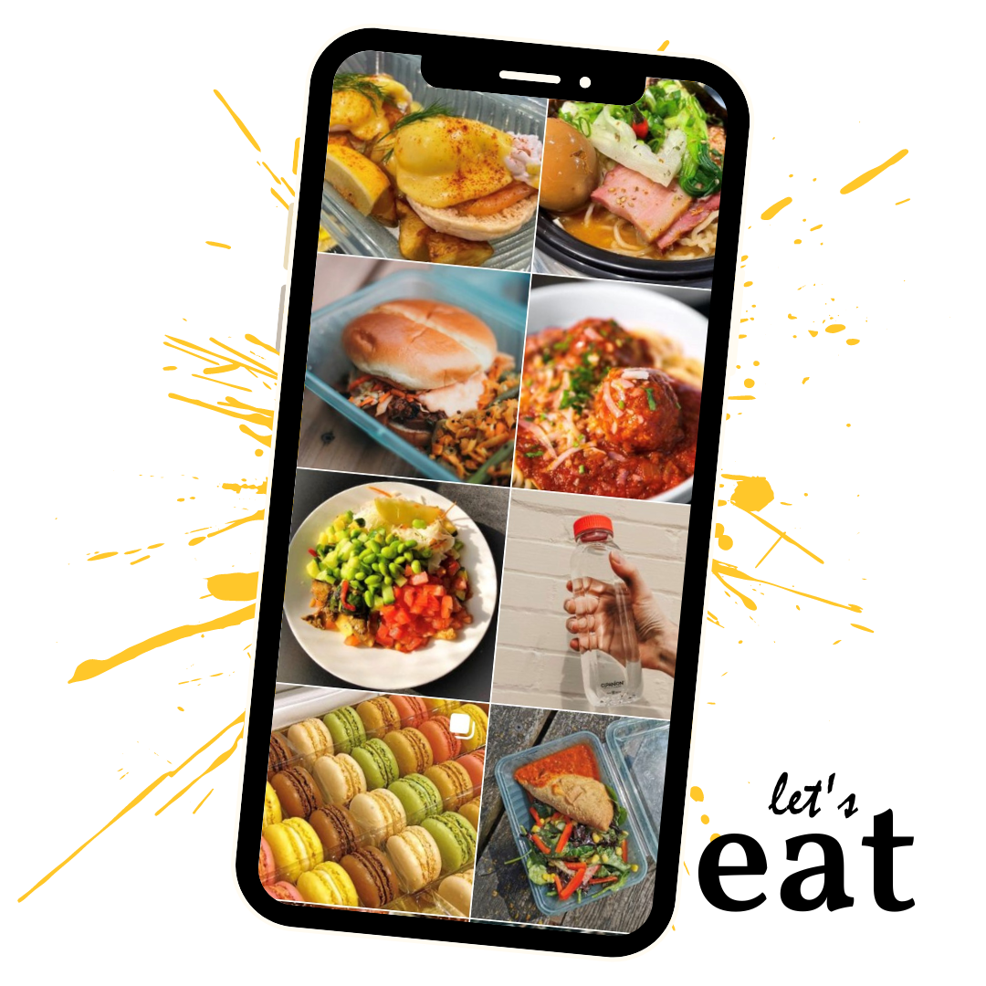 Phone screen with snapshots of food
