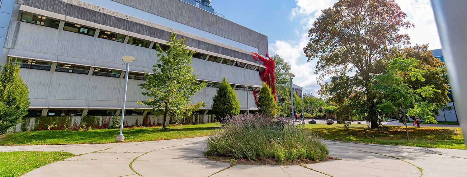MacNaughton building courtyard in front of Summerlee Science Complex