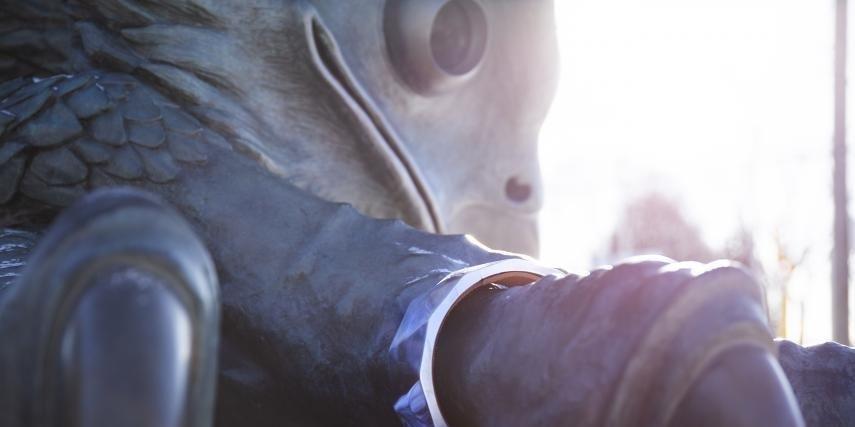 The gryphon statue at the University of Guelph wearing the iron ring.