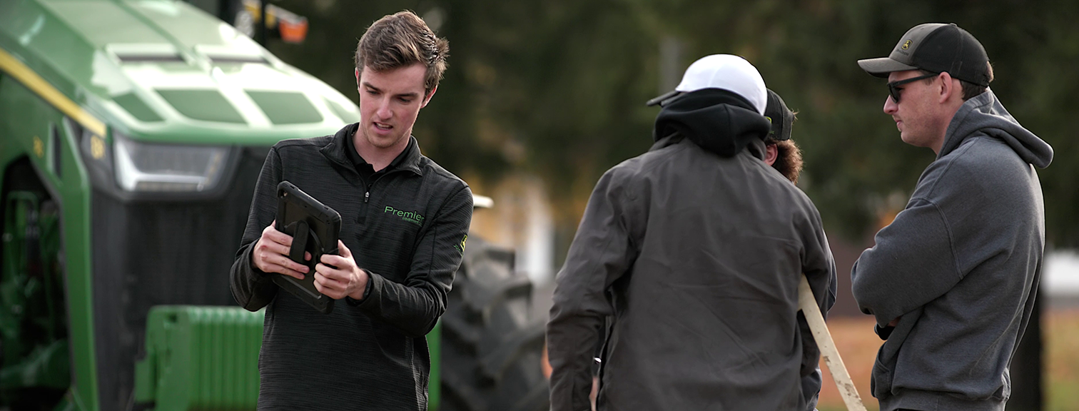 landyn bowen showing farmers a tablet with information