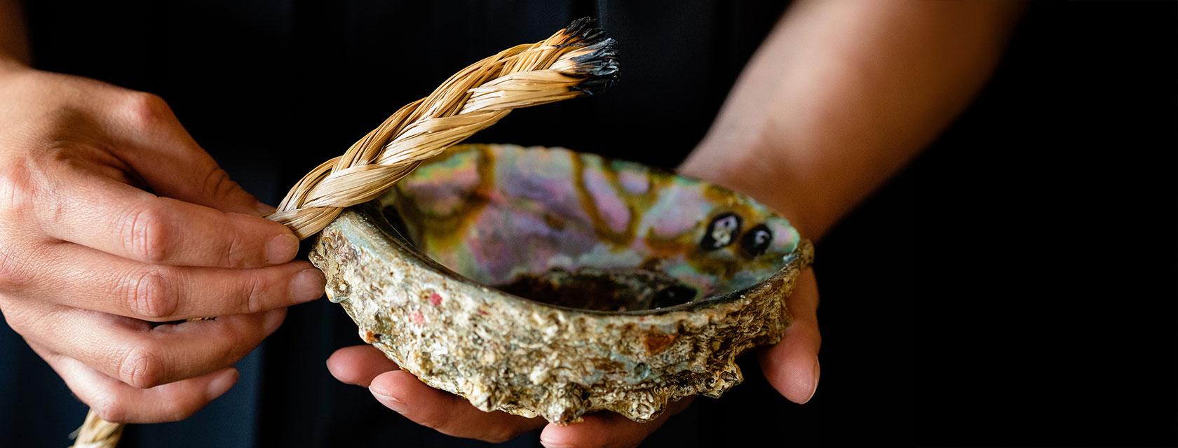 Close-up of a smudging practice