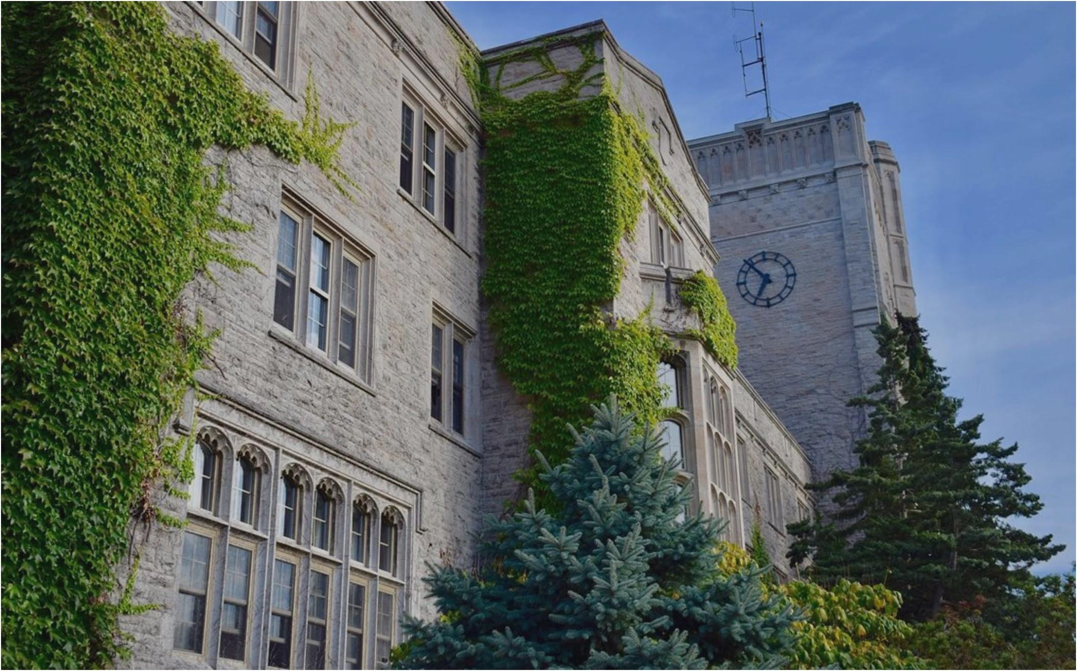 Johnston Hall covered in green ivy 