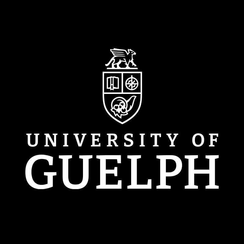 University of Guelph's white logo on a black background
