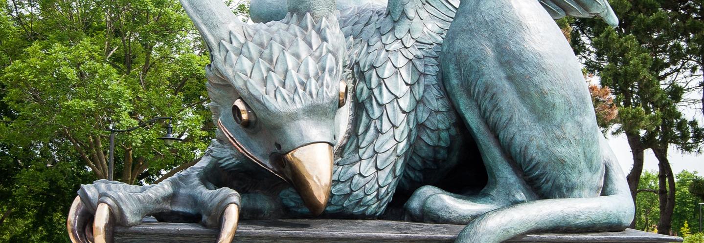 A large statue of a gryphon.