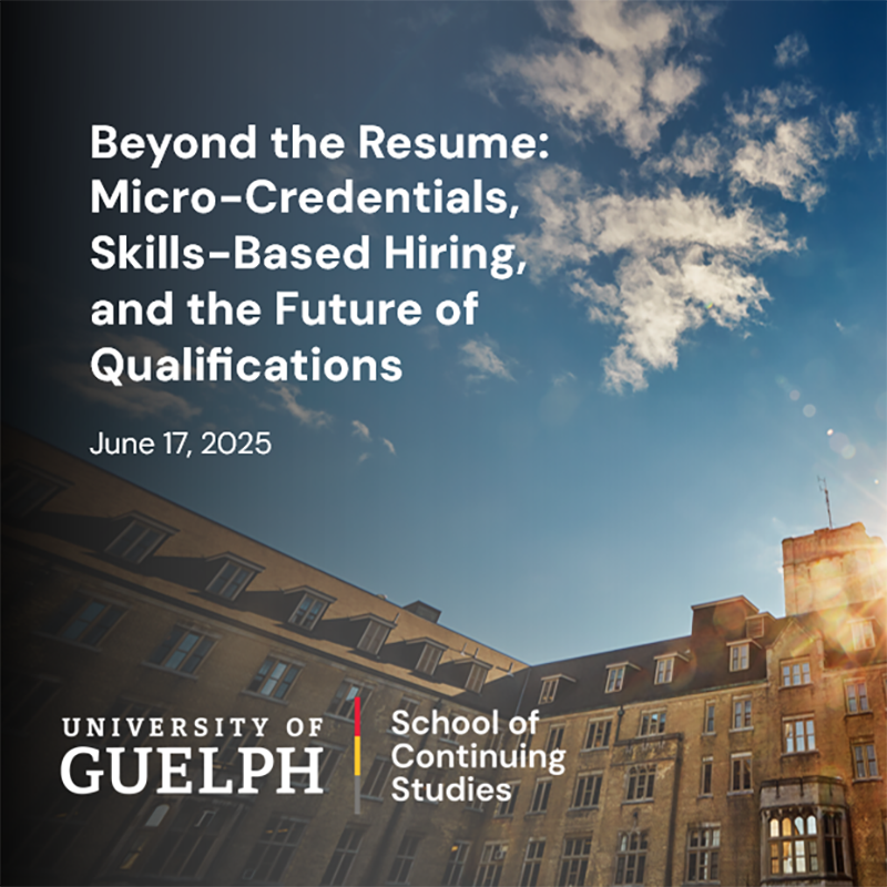Image of the back of Johnston Hall with overlay text that reads: "Beyond the Resume: Micro-Credentials, Skills-Based Hiring, and the Future of Qualifications".