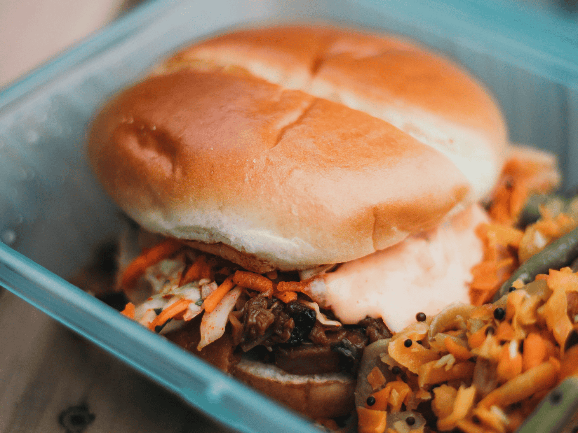 Jackfruit burger in green container