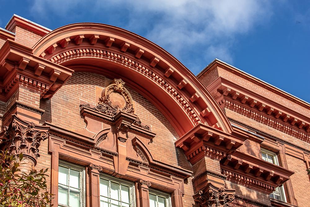 Orange building with blue sky