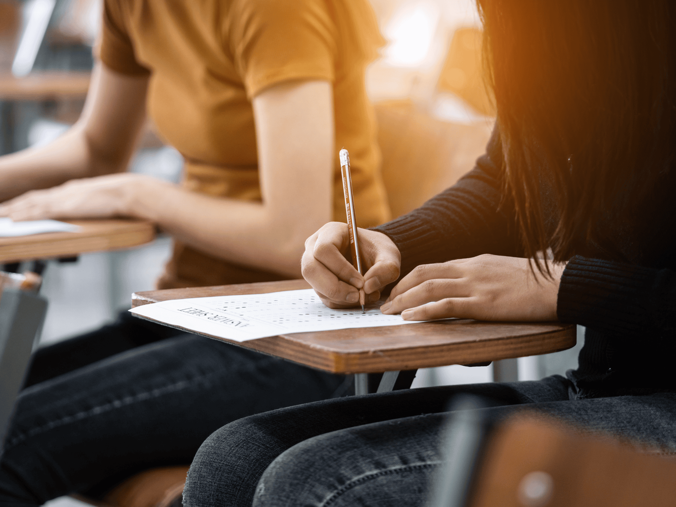 student taking an exam
