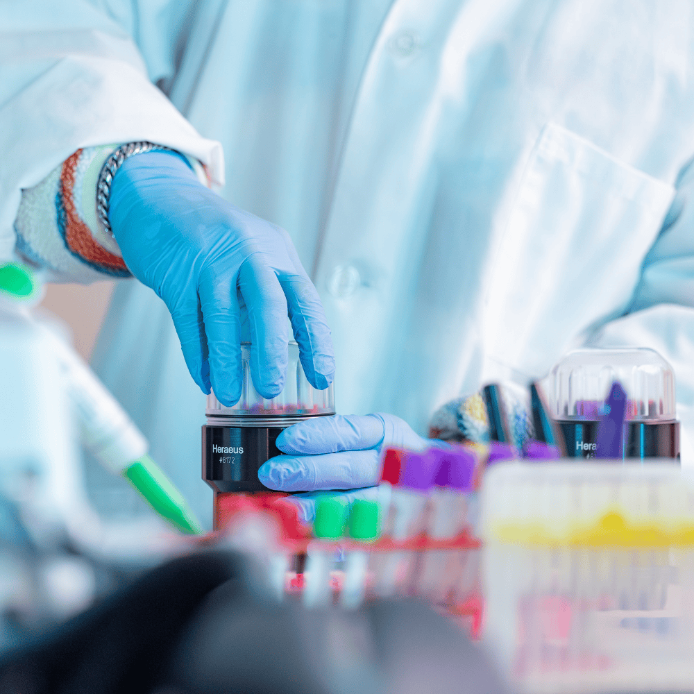 Student puts lid on centrifuge container