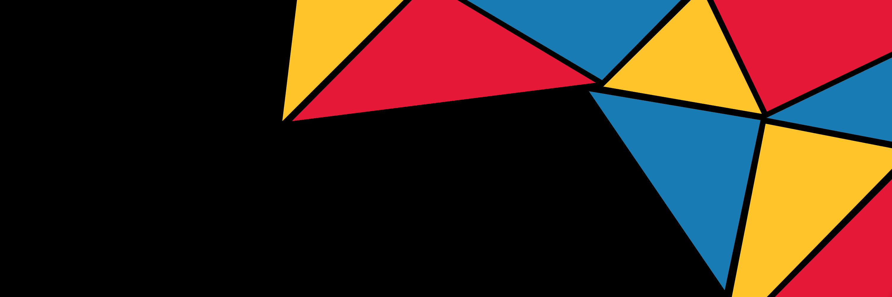 Black background partially covered by red, yellow and blue triangles