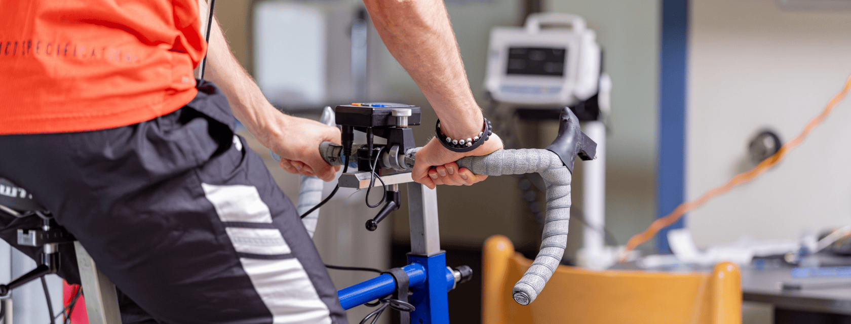 Student on an exercise bike