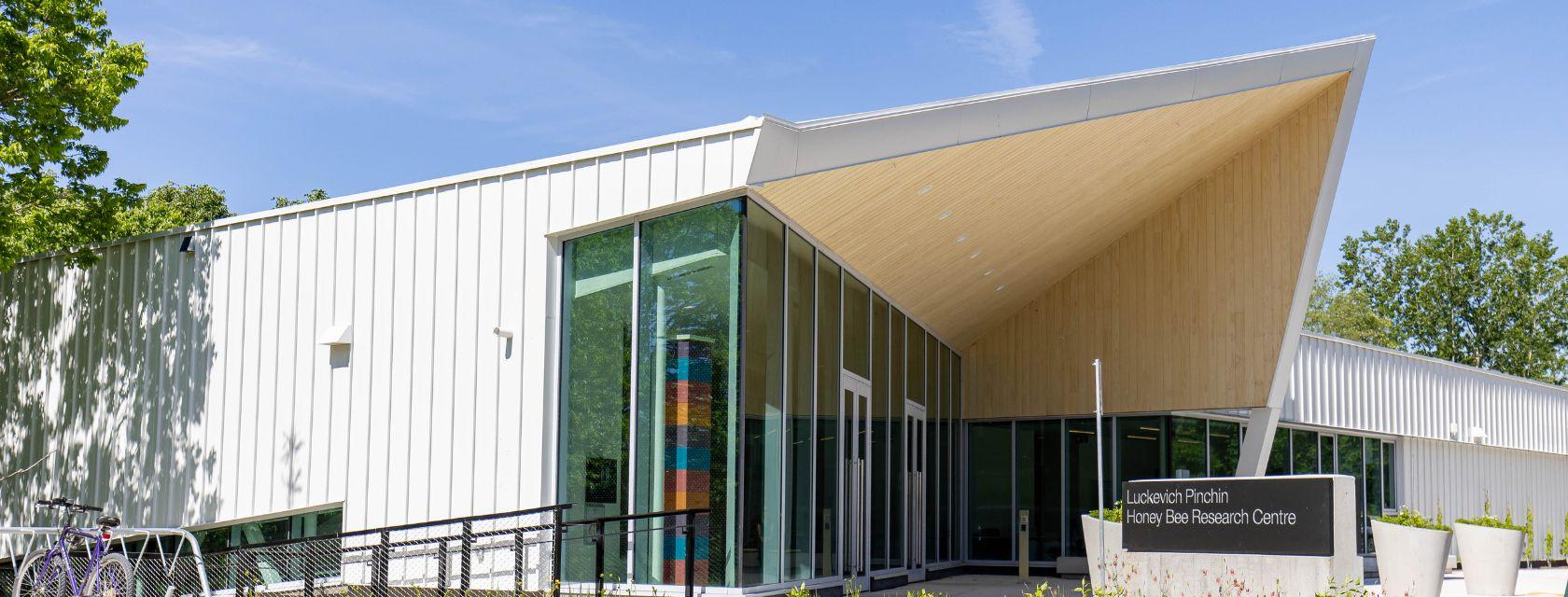 Exterior of the The state-of-the-art Luckevich Pinchin Honey Bee Research Centre.