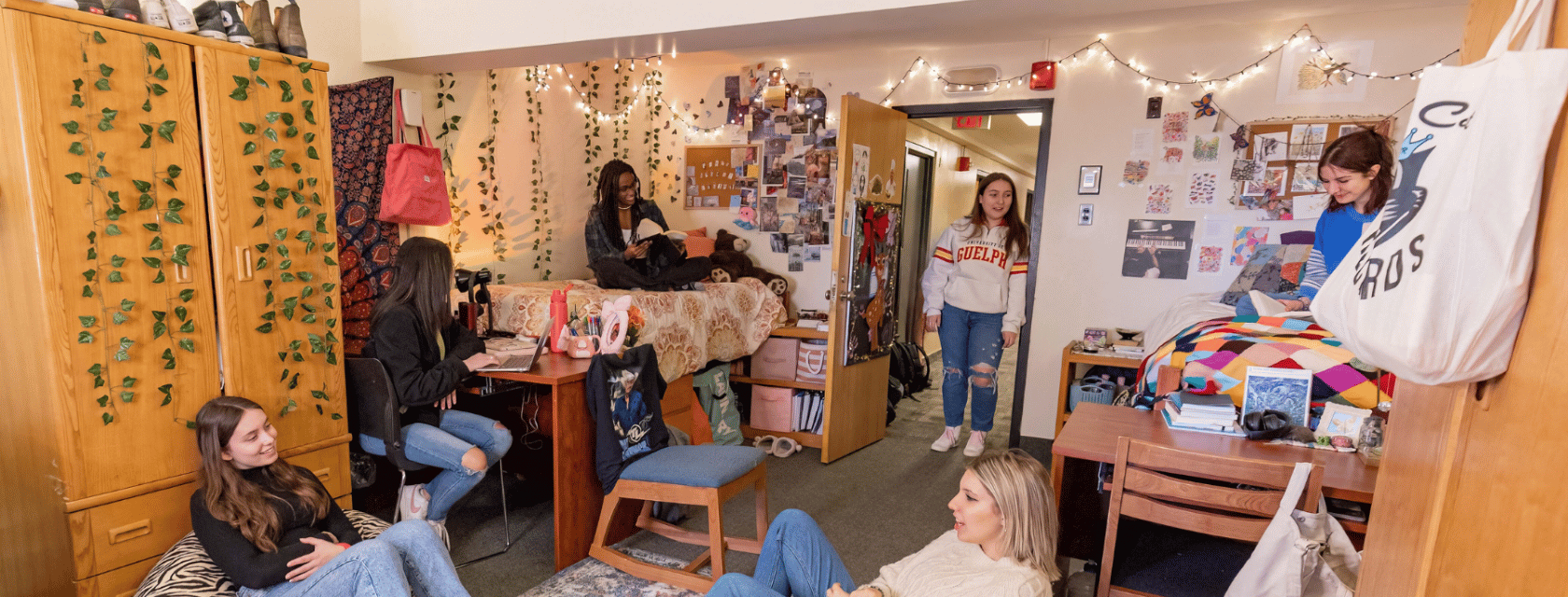 Students in a residence room