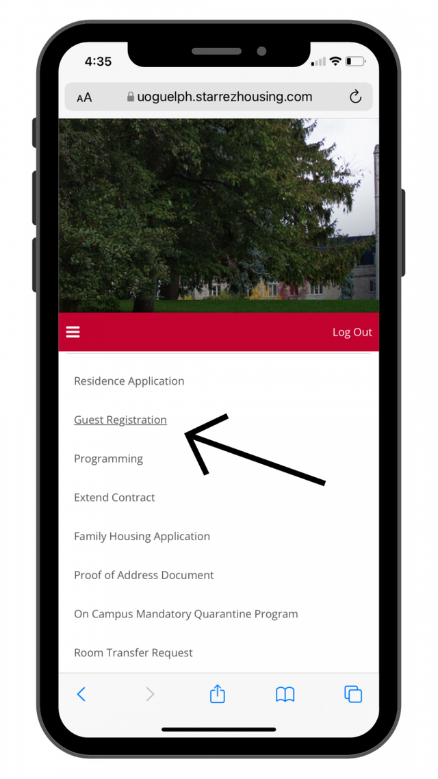 Guest Registration housing portal step 2