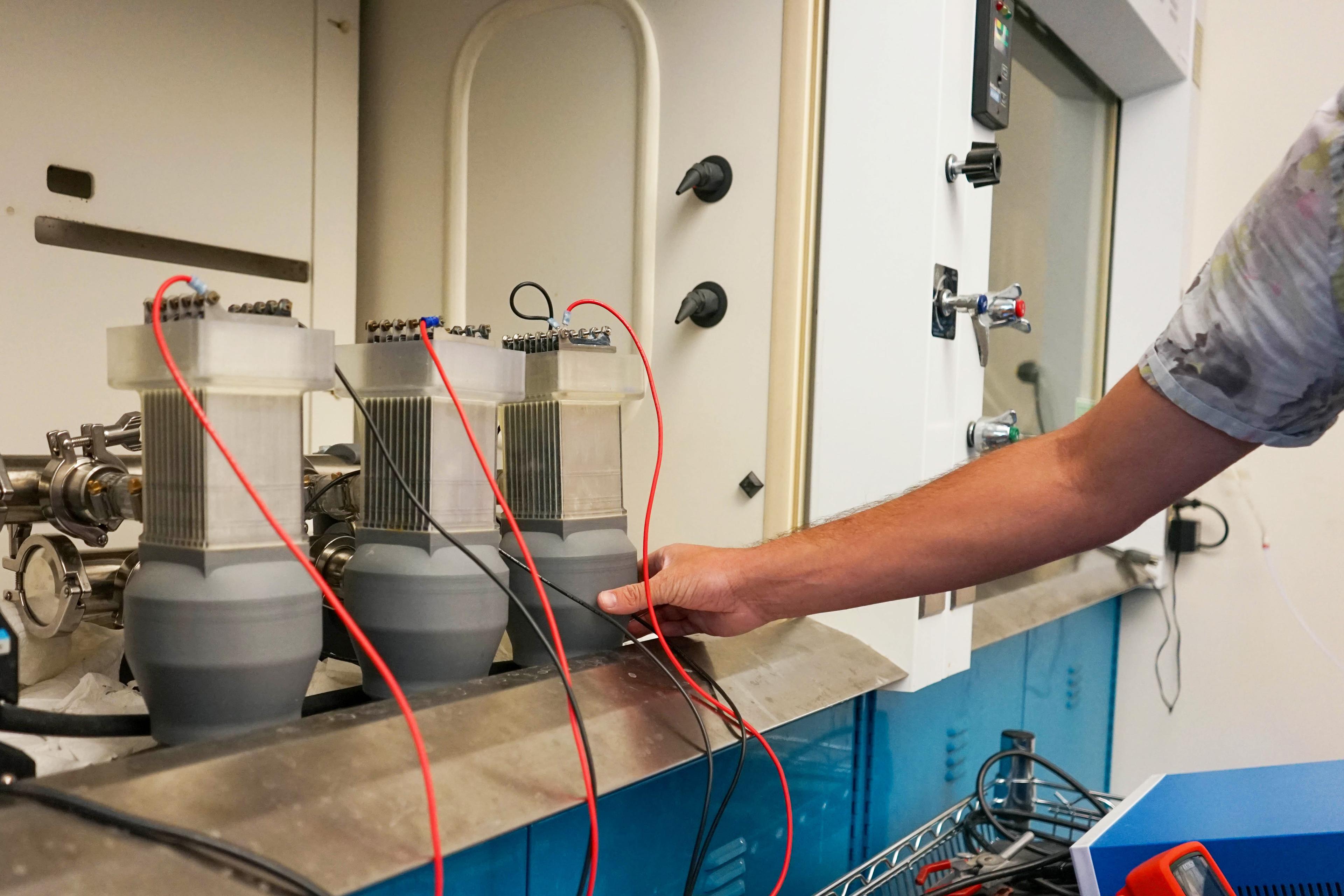 Close-up of a prototype for water remediation using electrochemicals