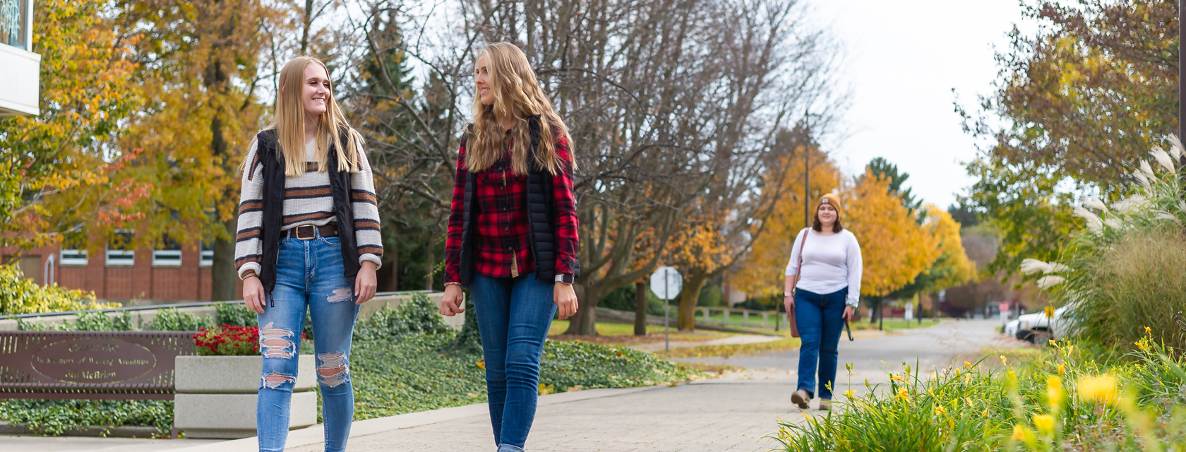 students at the ridgetown campus, walking on a path