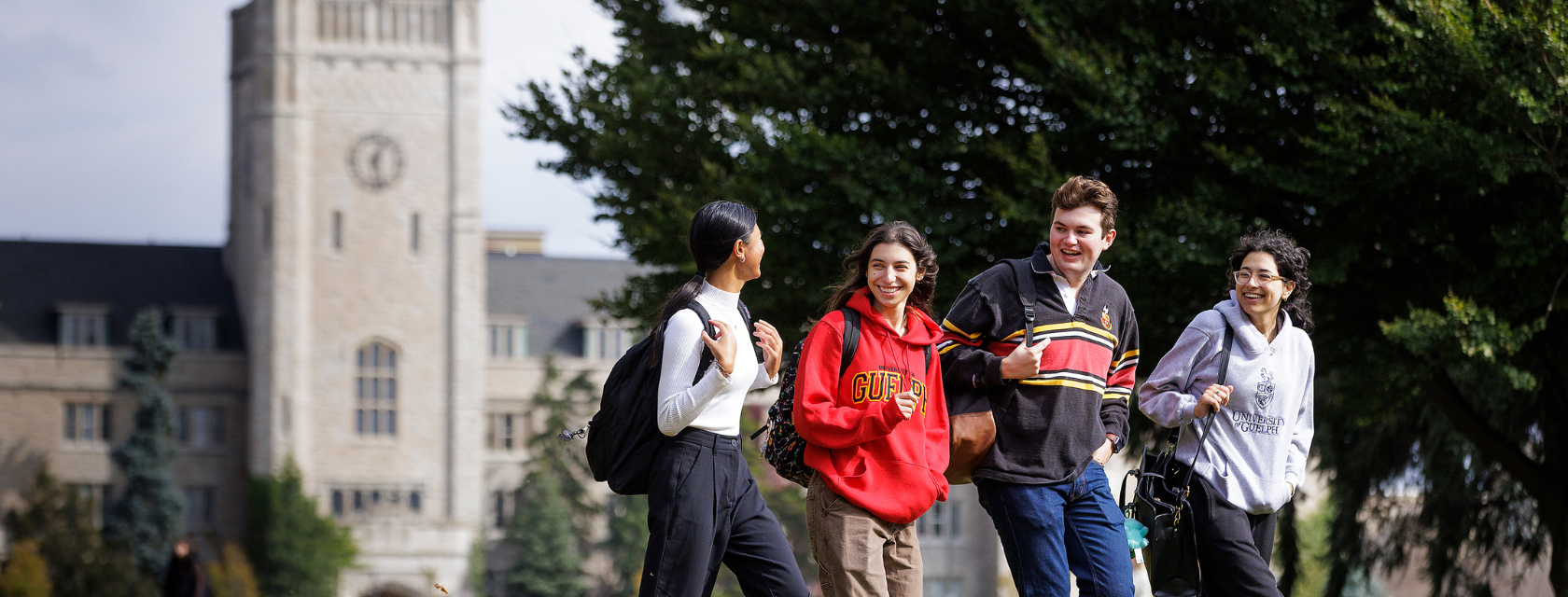 Students walking on campus, University of Guelph