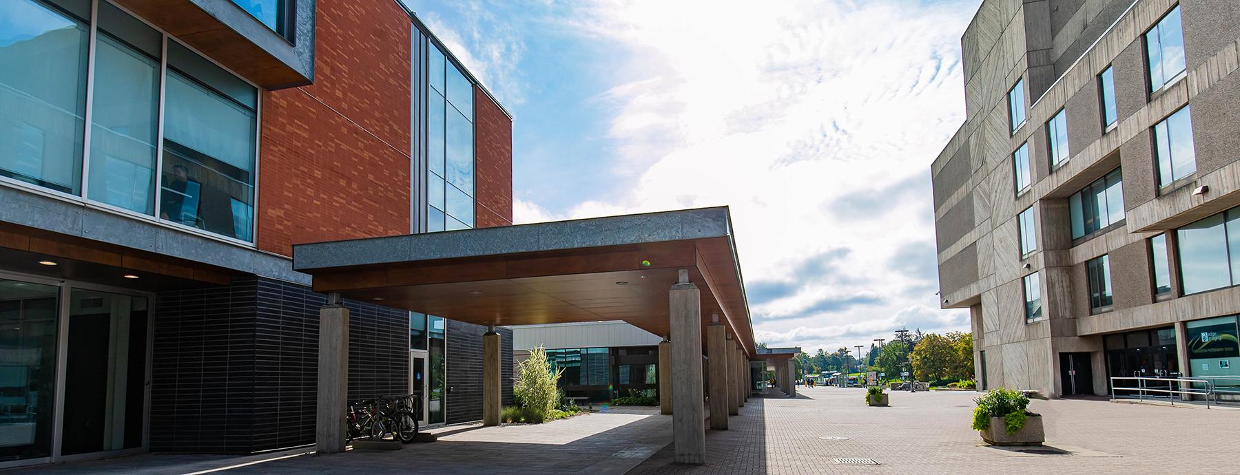 Facing towards north side of Thornbrough building with University Centre to right side.