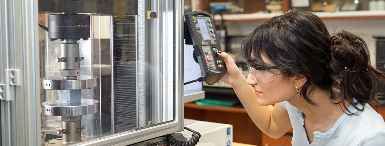 Civil banner - student using the tensile tester