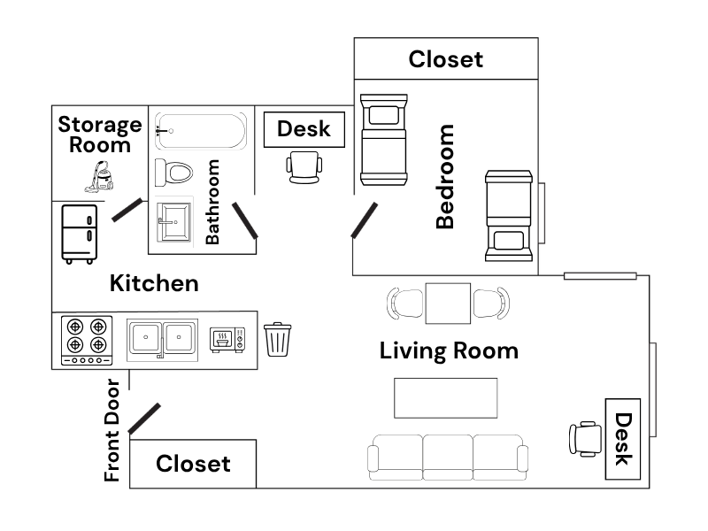 West Village - Double Room Apartment - Floor Plan