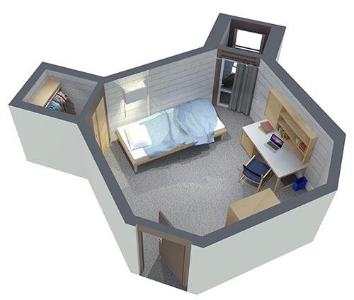 South Residence Alcove Single Room Layout