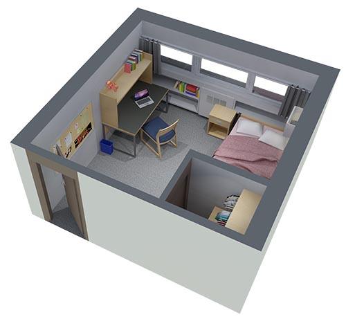 South Residence Corridor Single Room Layout